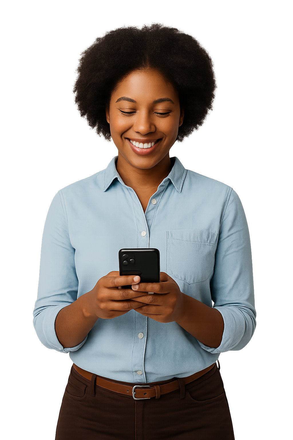 Candidata feliz com celular